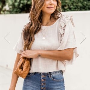 Pink Lily BELIEVE IN US TAUPE BLOUSE